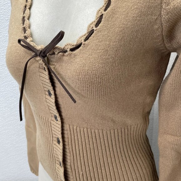 NEW FRANKIES BIKINIS X BELLA HADID Women’s Texas Knit Cardigan – Brown – Size L - Picture 4 of 9